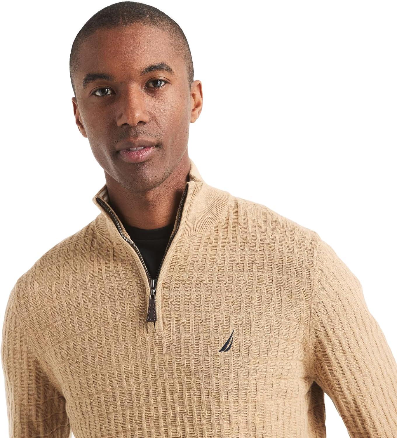 imageNautica Mens Navtech QuarterZip SweaterTextured Camel Heather