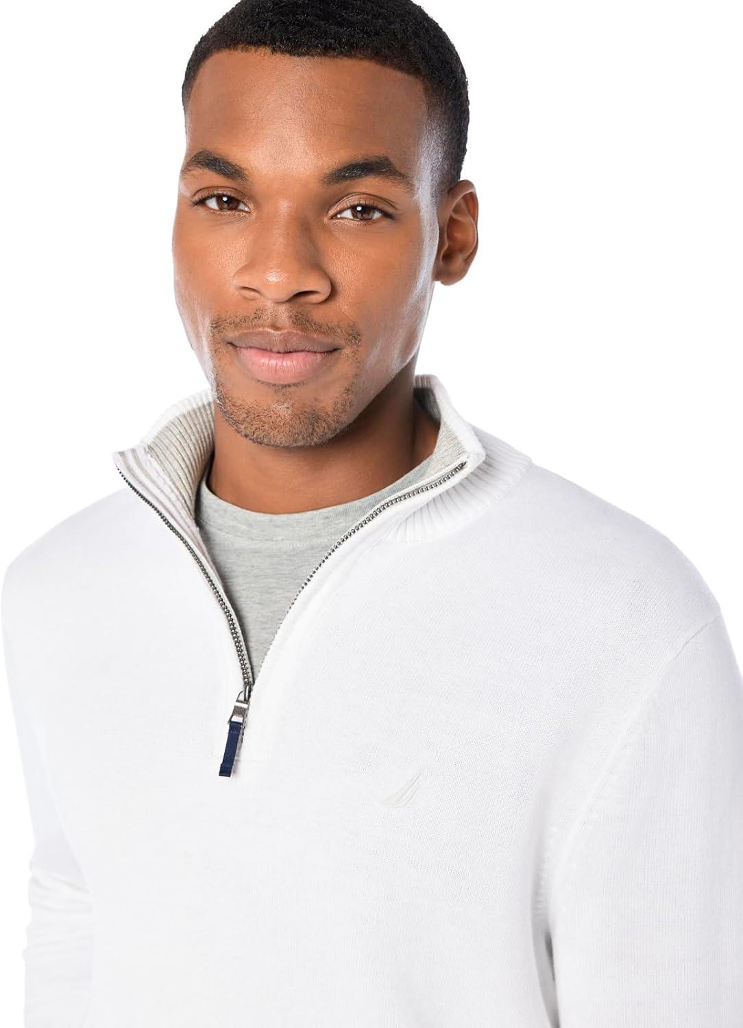 imageNautica Mens QuarterZip SweaterBright White