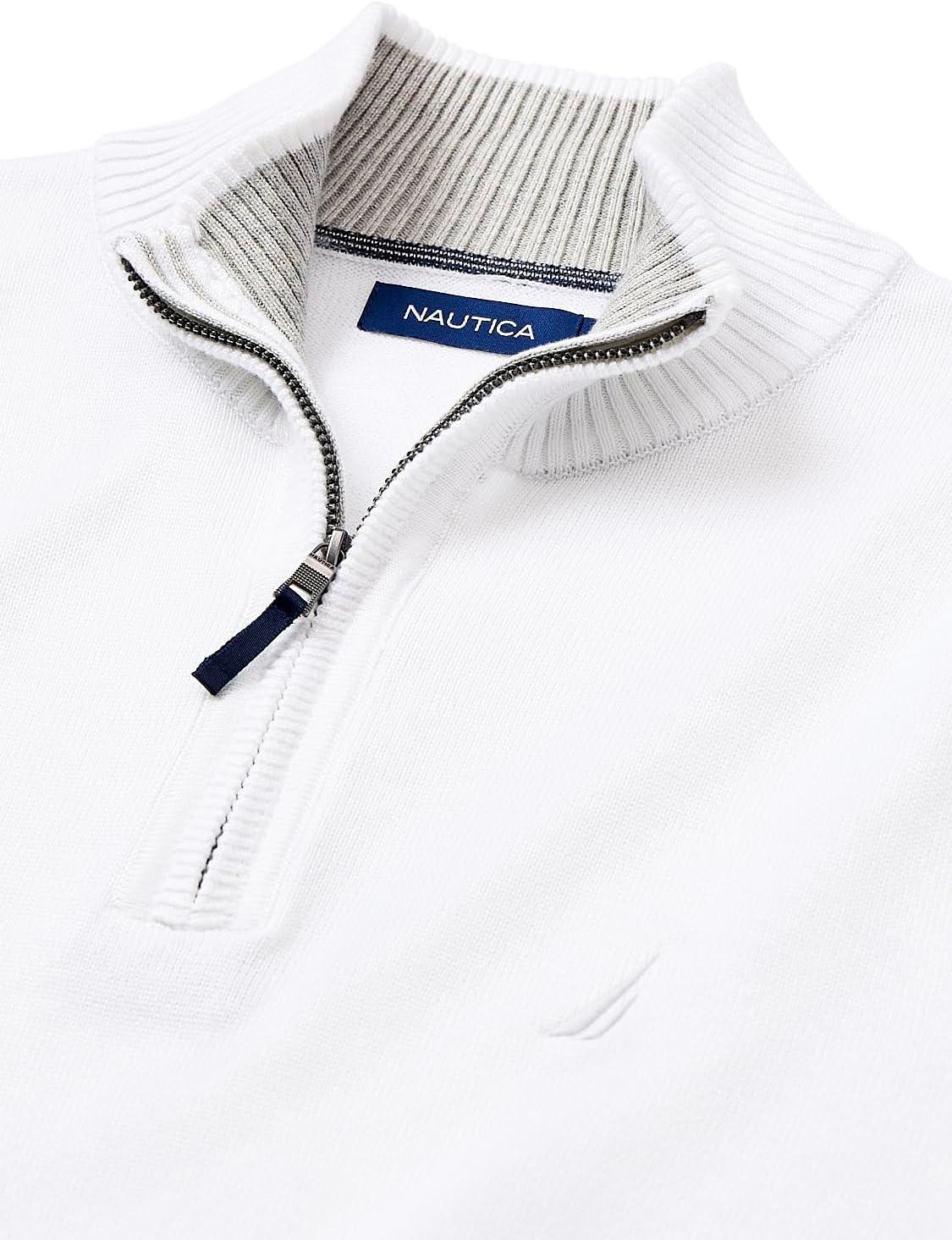 imageNautica Mens QuarterZip SweaterBright White