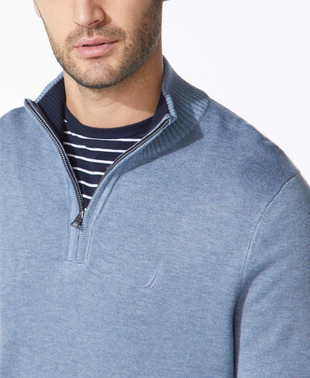 imageNautica Mens QuarterZip SweaterDeep Anchor Heather