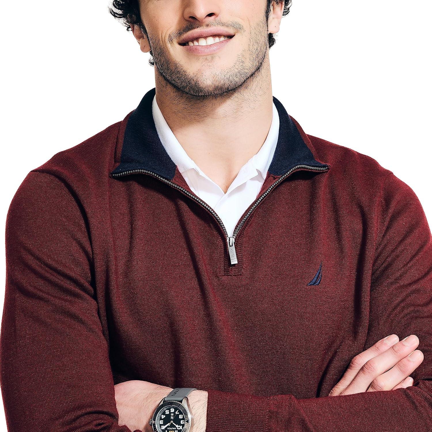 imageNautica Mens QuarterZip SweaterDeep Crimson