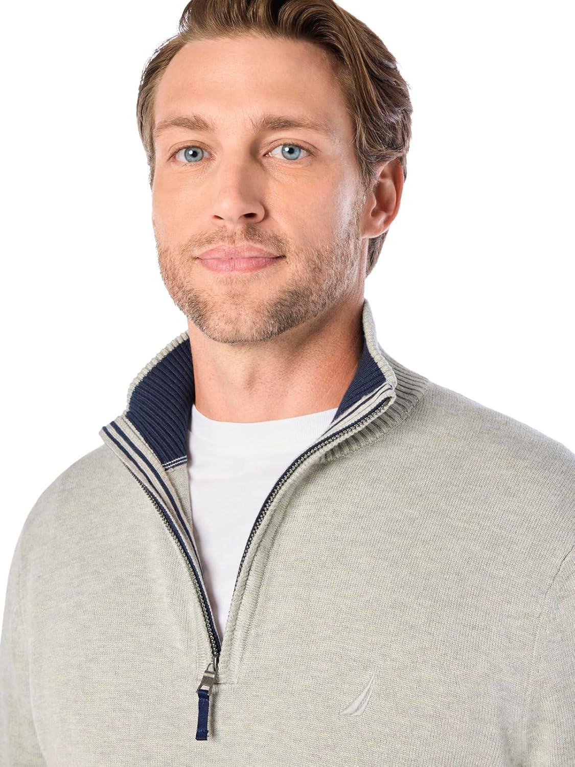 imageNautica Mens QuarterZip SweaterGrey Heather