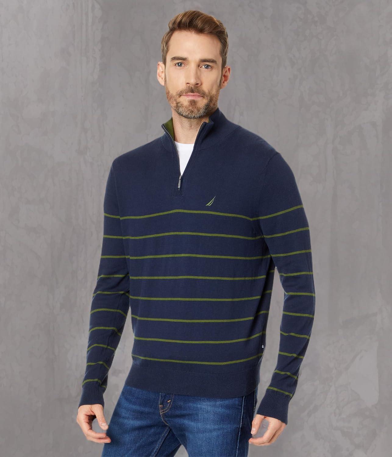 imageNautica Mens QuarterZip SweaterNavy Seas
