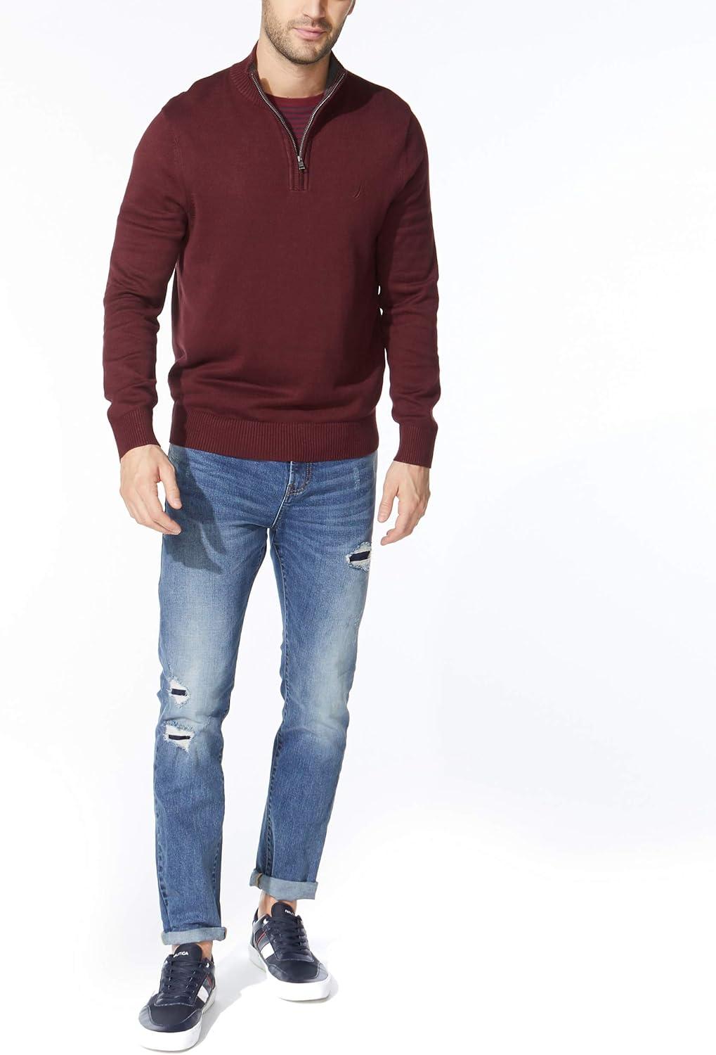 imageNautica Mens QuarterZip SweaterRoyal Burgundy