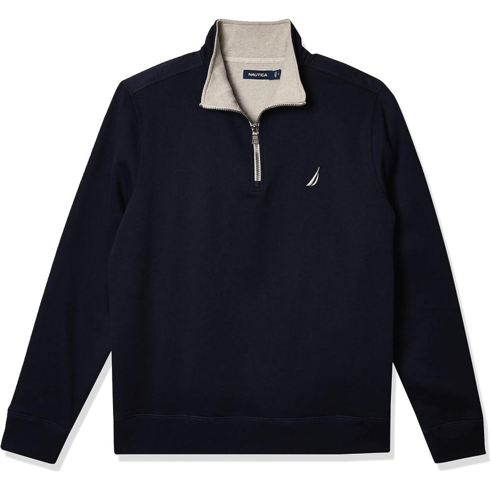 imageNautica Mens 14 Zip Pieced Fleece SweatshirtNavy