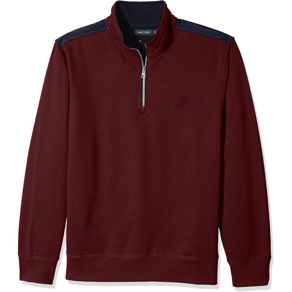 imageNautica Mens 14 Zip Pieced Fleece SweatshirtRoyal Burgundy