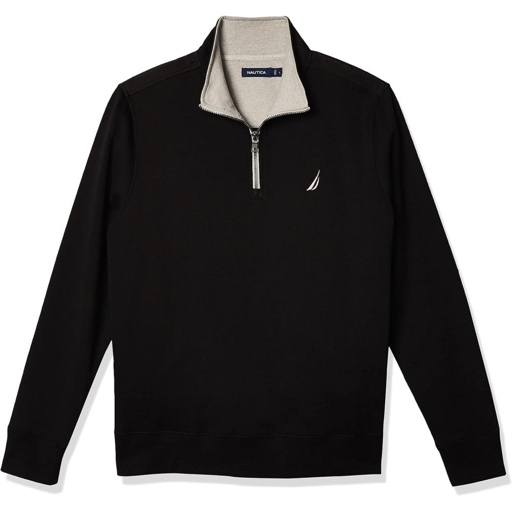 imageNautica Mens 14 Zip Pieced Fleece SweatshirtTrue Black