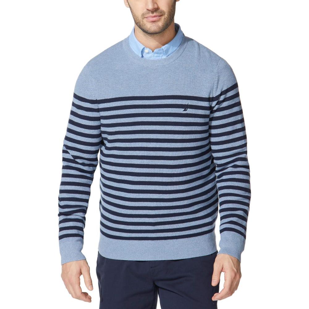 imageNautica Mens Mens Stripe Knit SweaterDeep Anchor Heather
