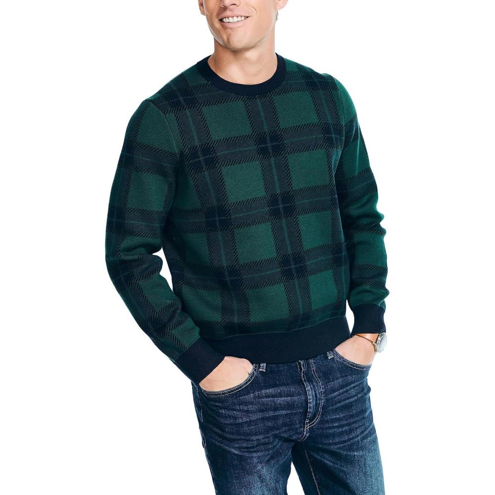 imageNautica Mens Nautica Navtech Plaid Jacquard Crewneck SweaterNavy Seas