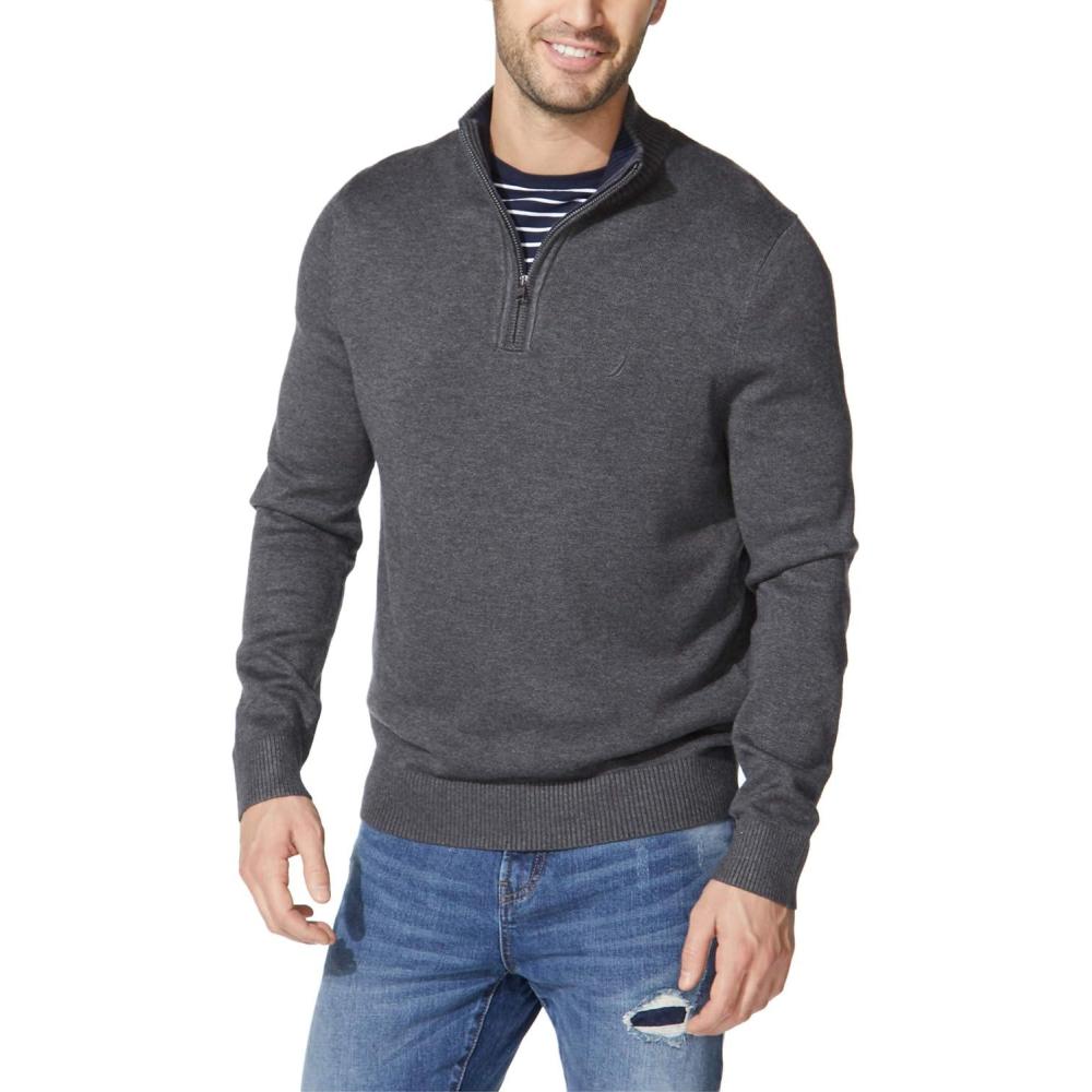 imageNautica Mens QuarterZip SweaterCharcoal Heather