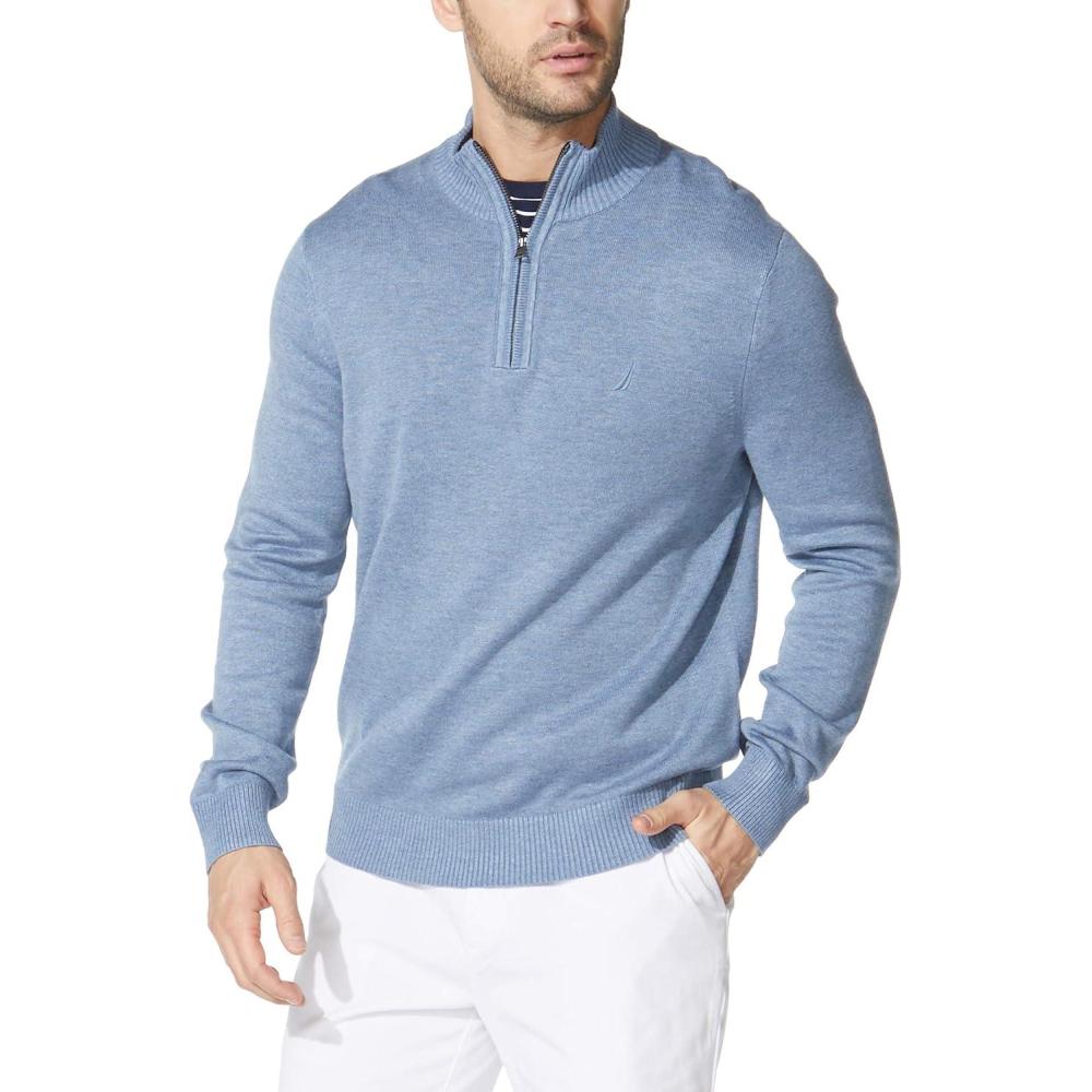 imageNautica Mens QuarterZip SweaterDeep Anchor Heather