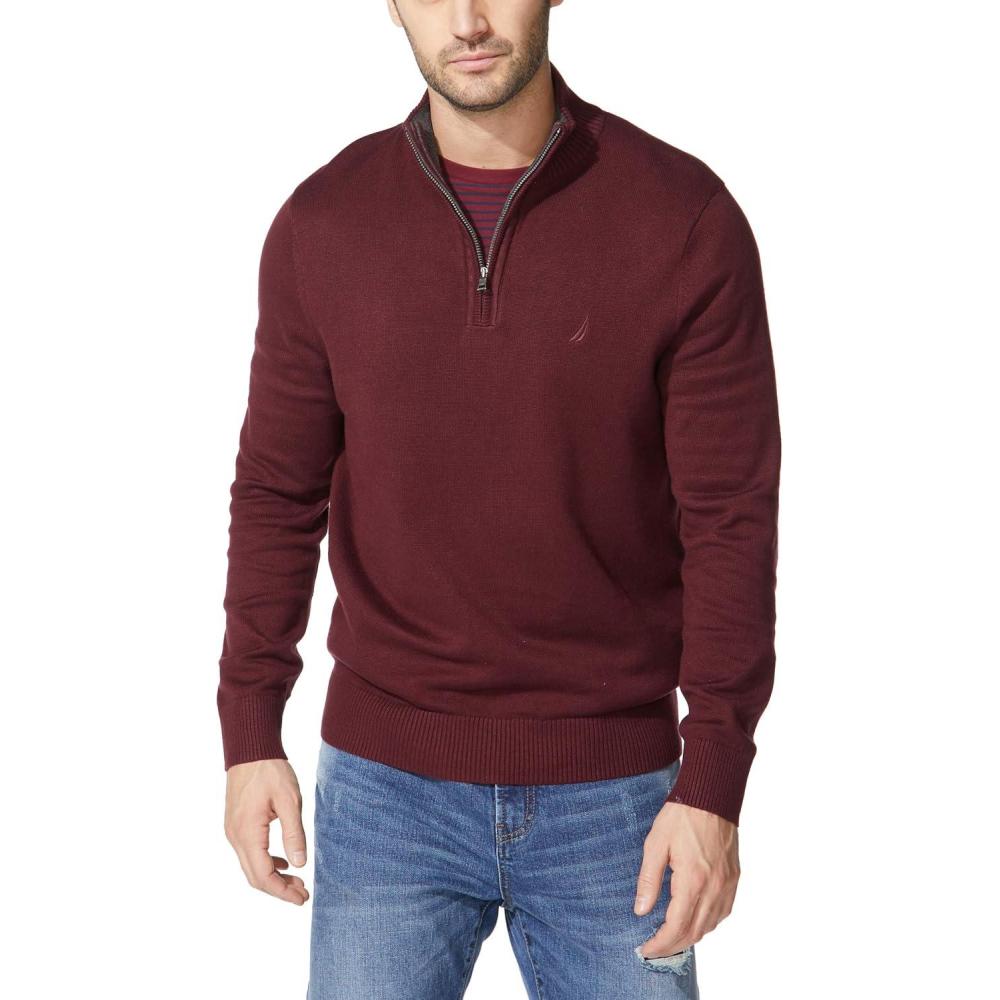 imageNautica Mens QuarterZip SweaterRoyal Burgundy