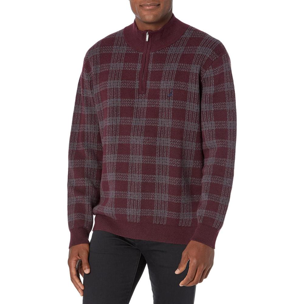 imageNautica Mens QuarterZip SweaterShipwreck Burgundy