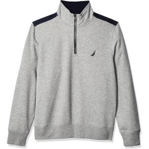 Nautica Men’s 1/4 Zip Pieced Fleece Sweatshirt(Grey Heather)