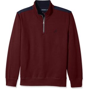 Nautica Men’s 1/4 Zip Pieced Fleece Sweatshirt(Royal Burgundy)