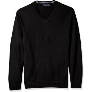 Nautica Men’s Long Sleeve Solid Classic V-Neck Sweater(True Black S71051)