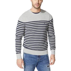 Nautica Men’s Men’s Stripe Knit Sweater(Grey Heather)