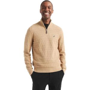Nautica Men’s Navtech Quarter-Zip Sweater(Textured Camel Heather)
