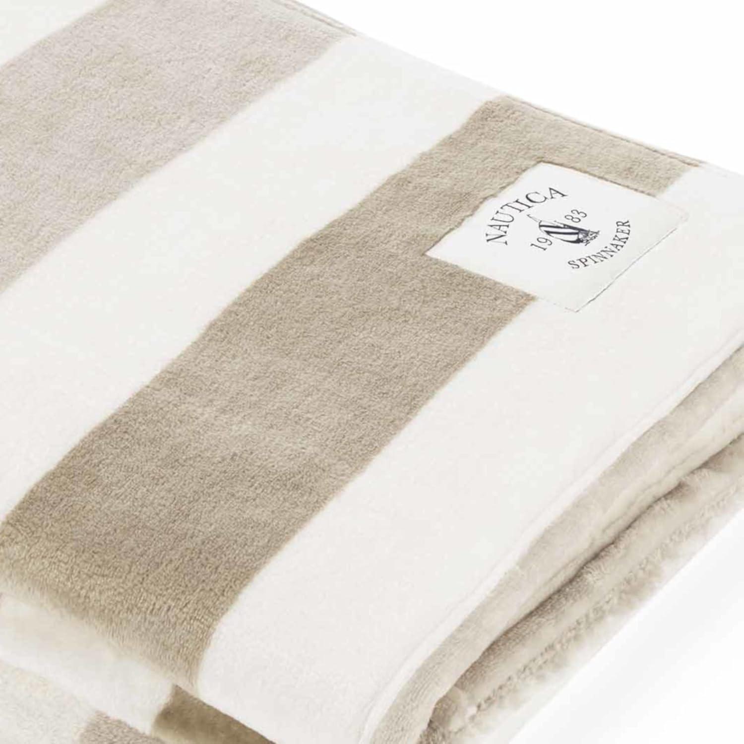 imageNautica Throw Blanket Super Soft amp Cozy Fleece Blanket Lightweight Plush Bedding for Couch amp Bed Awning Stripe Navy 50 x 60Awning Stripe BeigeWhite