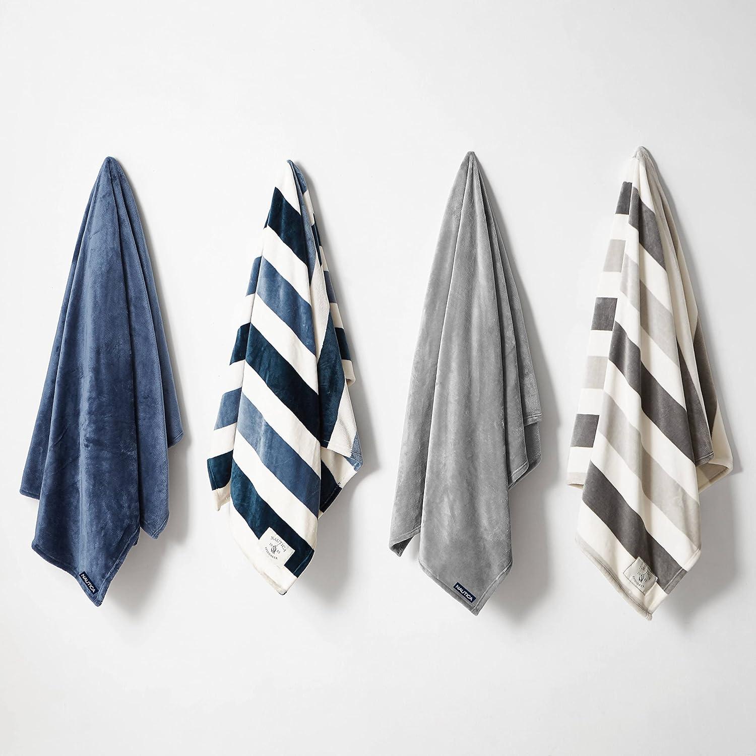 imageNautica Throw Blanket Super Soft amp Cozy Fleece Blanket Lightweight Plush Bedding for Couch amp Bed Awning Stripe Navy 50 x 60Awning Stripe BlueWhite