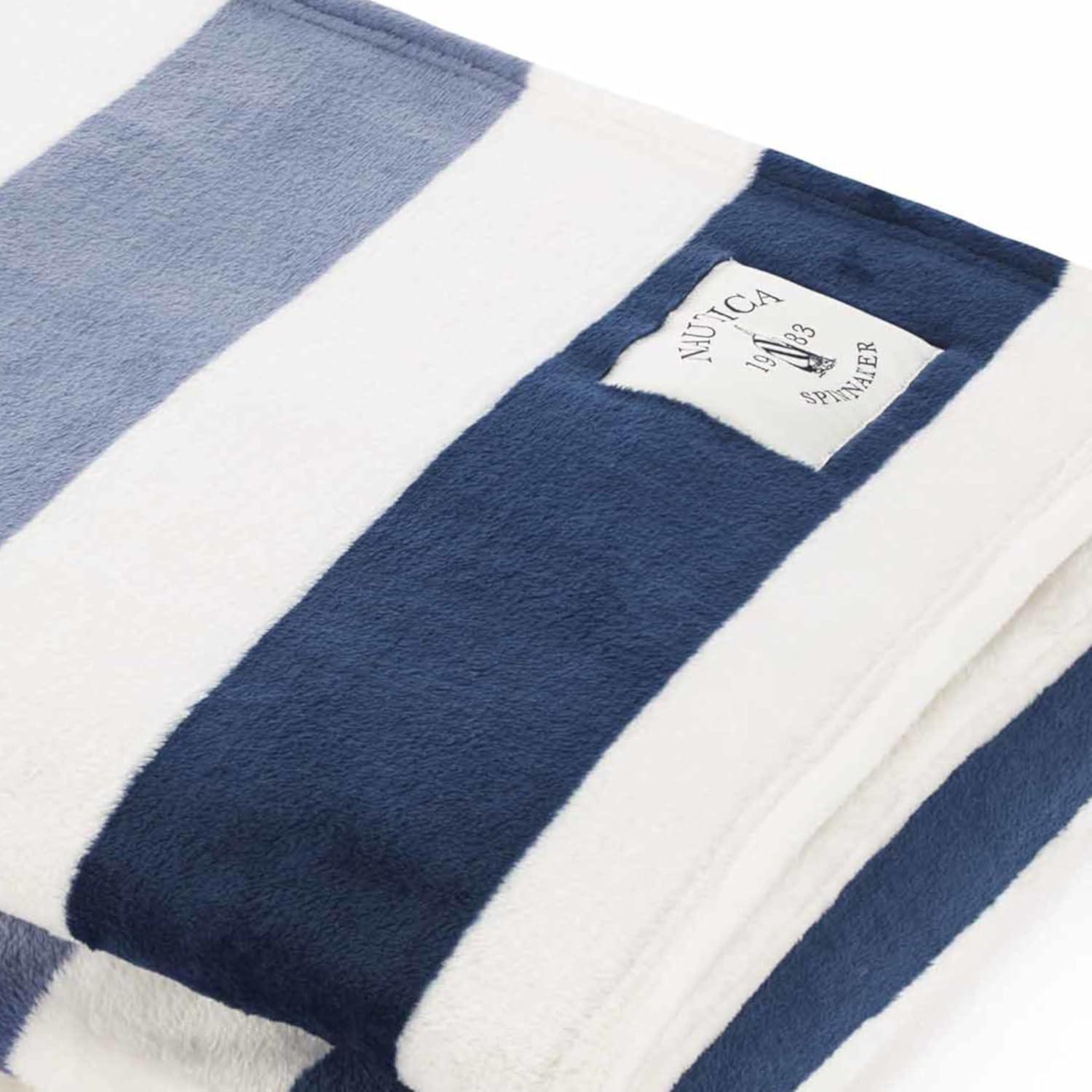 imageNautica Throw Blanket Super Soft amp Cozy Fleece Blanket Lightweight Plush Bedding for Couch amp Bed Awning Stripe Navy 50 x 60Awning Stripe BlueWhite