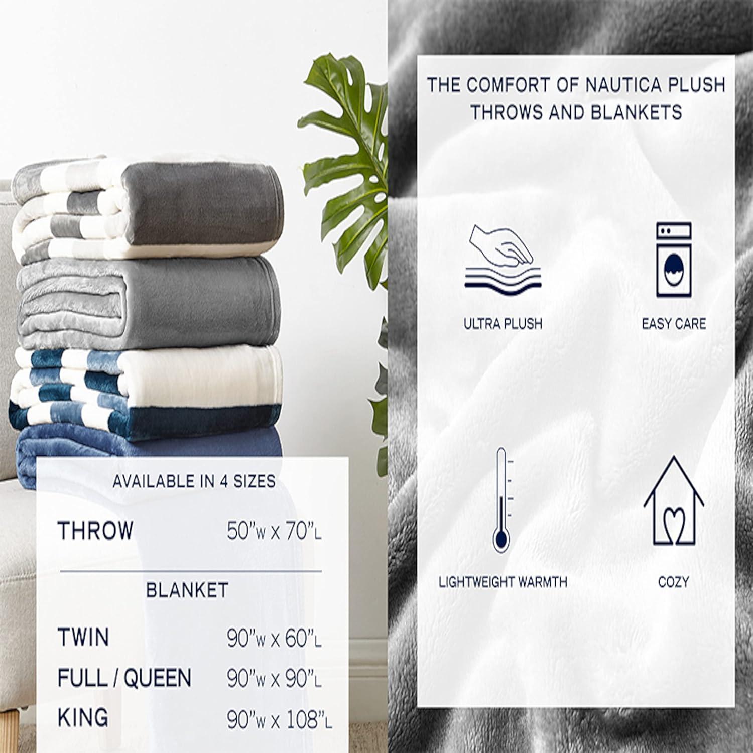 imageNautica Throw Blanket Super Soft amp Cozy Fleece Blanket Lightweight Plush Bedding for Couch amp Bed Awning Stripe Navy 50 x 60Awning Stripe GreyWhite