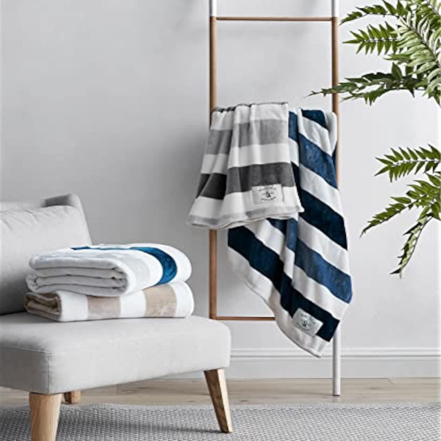 imageNautica Throw Blanket Super Soft amp Cozy Fleece Blanket Lightweight Plush Bedding for Couch amp Bed Awning Stripe Navy 50 x 60Awning Stripe NavyWhite