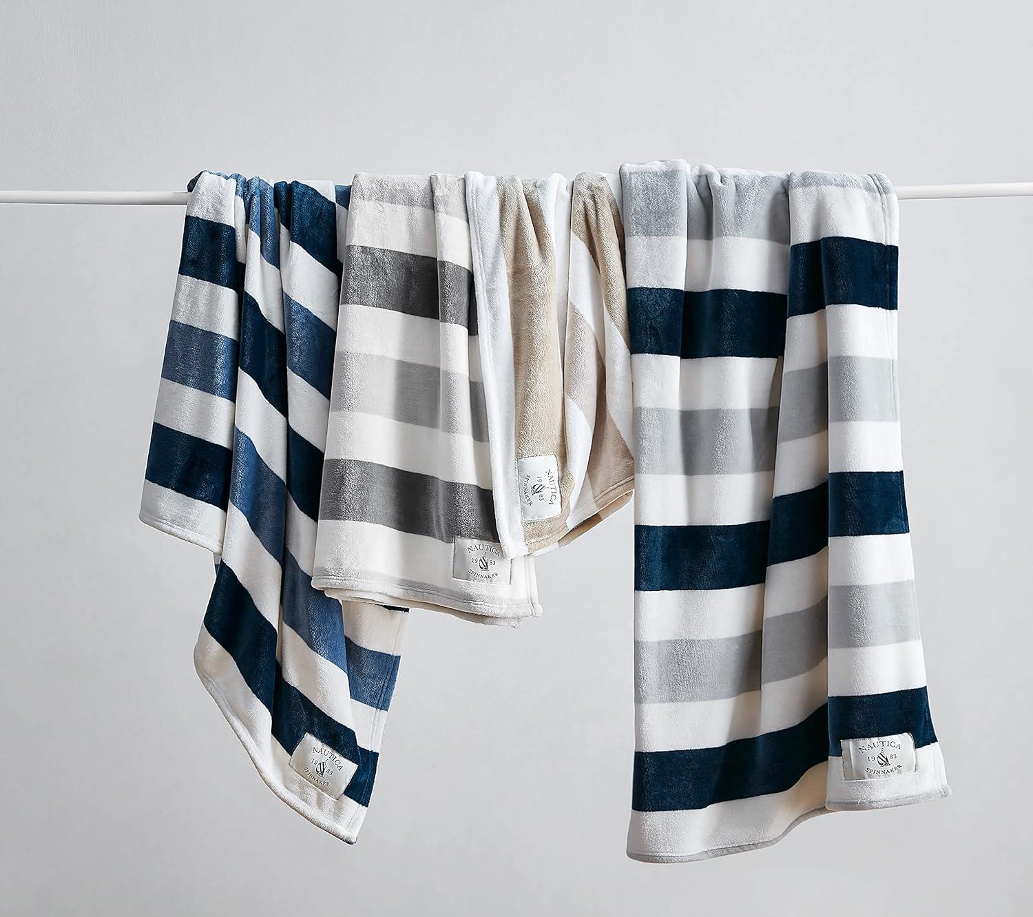 imageNautica Throw Blanket Super Soft amp Cozy Fleece Blanket Lightweight Plush Bedding for Couch amp Bed Awning Stripe Navy 50 x 60Awning Stripe NavyWhite
