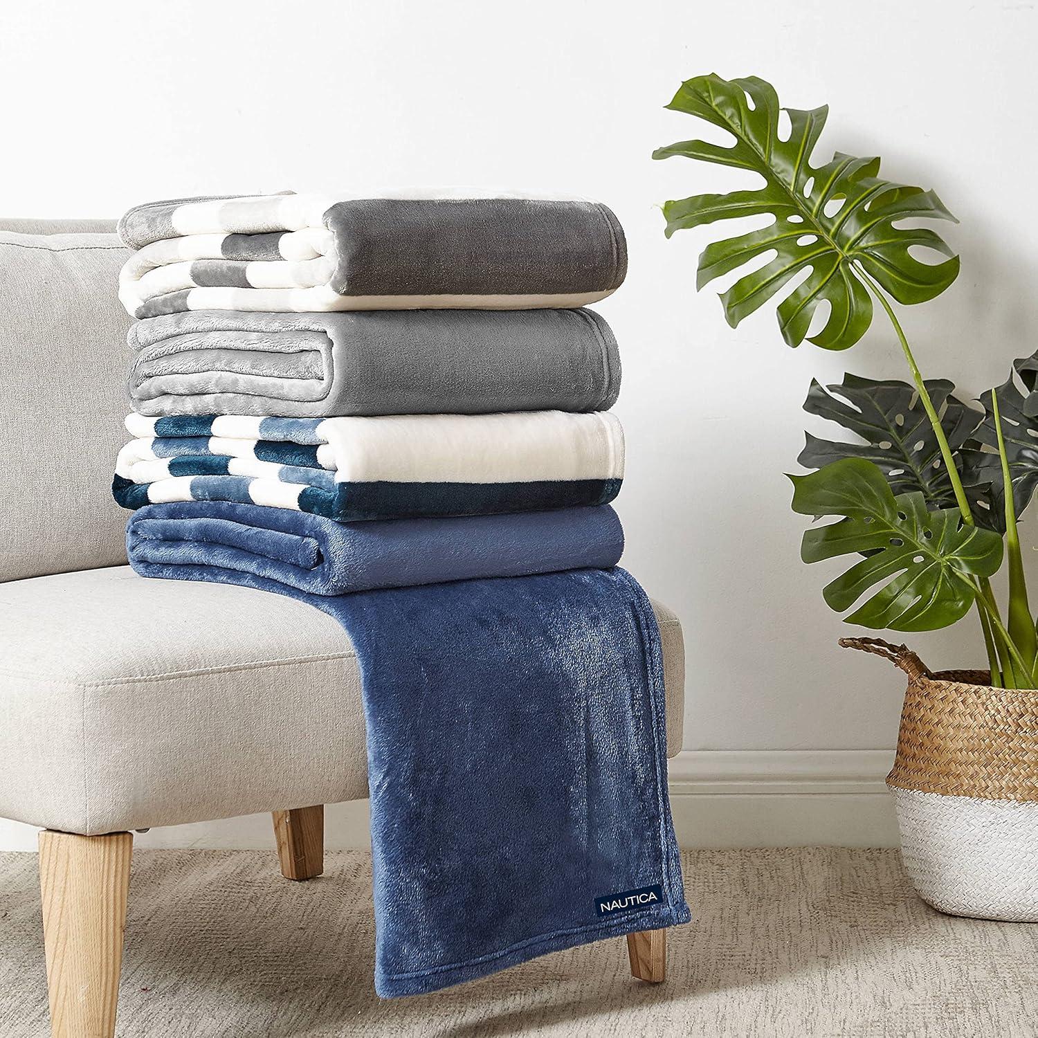 imageNautica Throw Blanket Super Soft amp Cozy Fleece Blanket Lightweight Plush Bedding for Couch amp Bed Awning Stripe Navy 50 x 60Awning Stripe NavyWhite