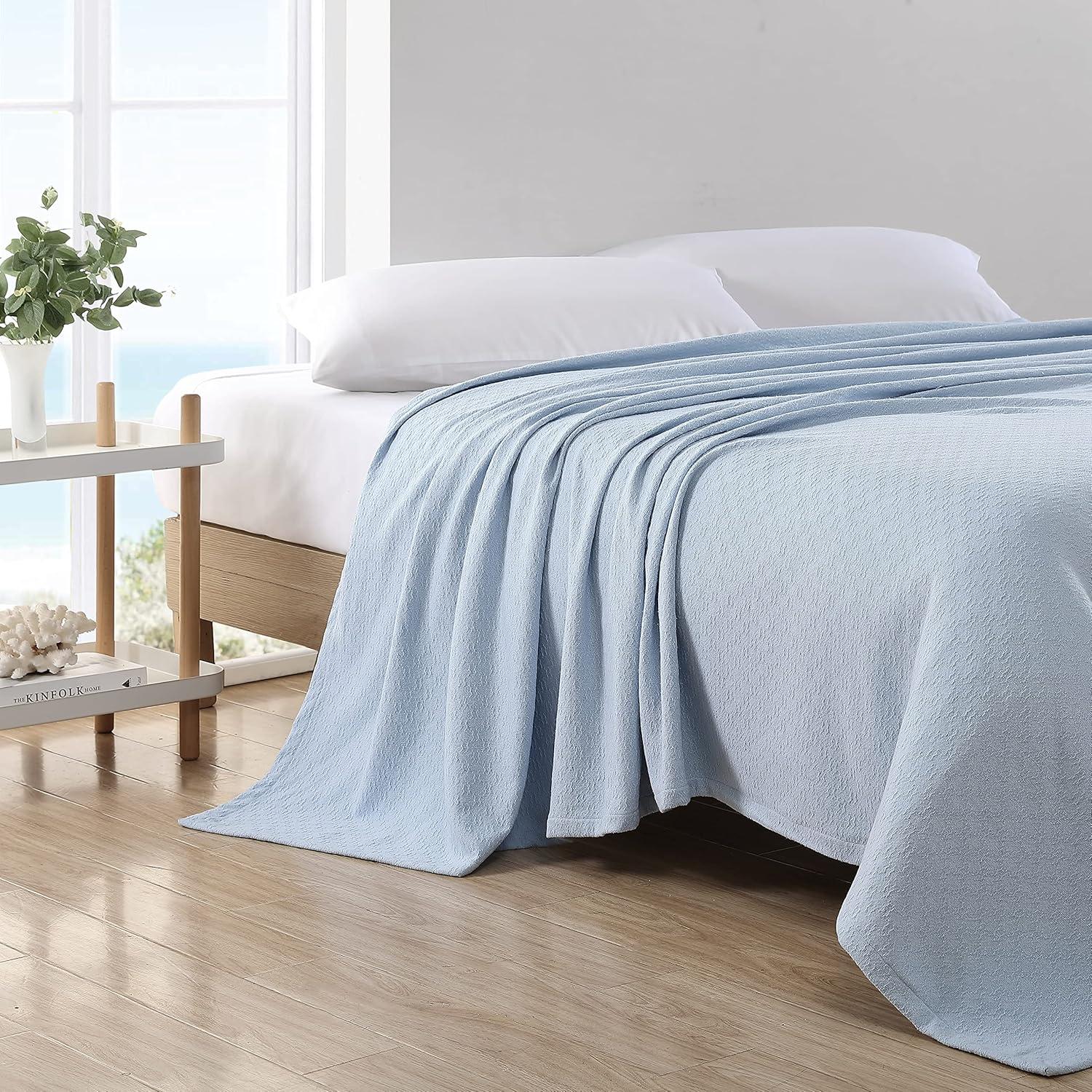 imageNautica Twin Blanket Cotton Woven Bedding MediumWeight for All Seasons Ideal Dorm Essentials OekoTex Certified Ripple Cove GreenRipple Cove Blue