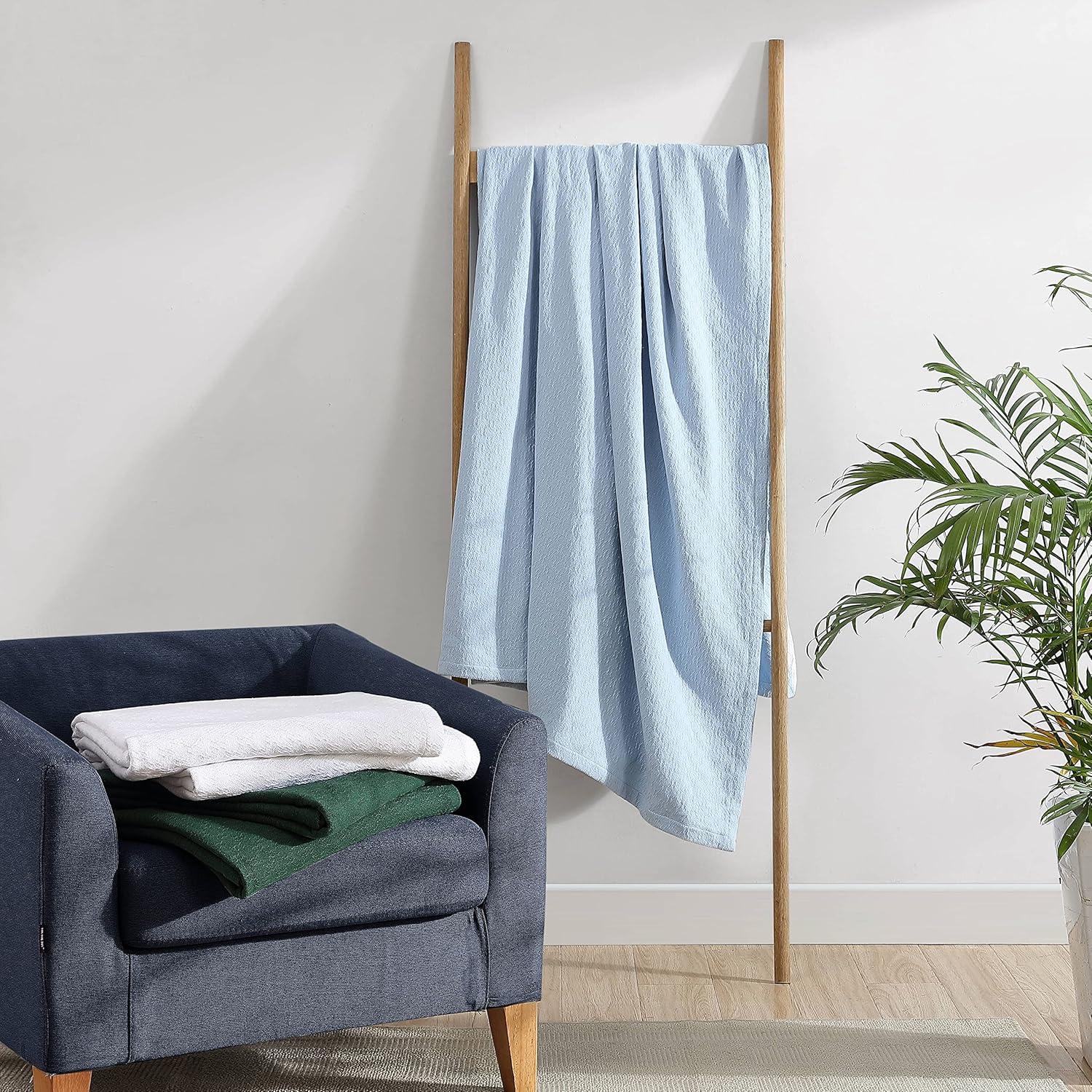imageNautica Twin Blanket Cotton Woven Bedding MediumWeight for All Seasons Ideal Dorm Essentials OekoTex Certified Ripple Cove GreenRipple Cove Blue