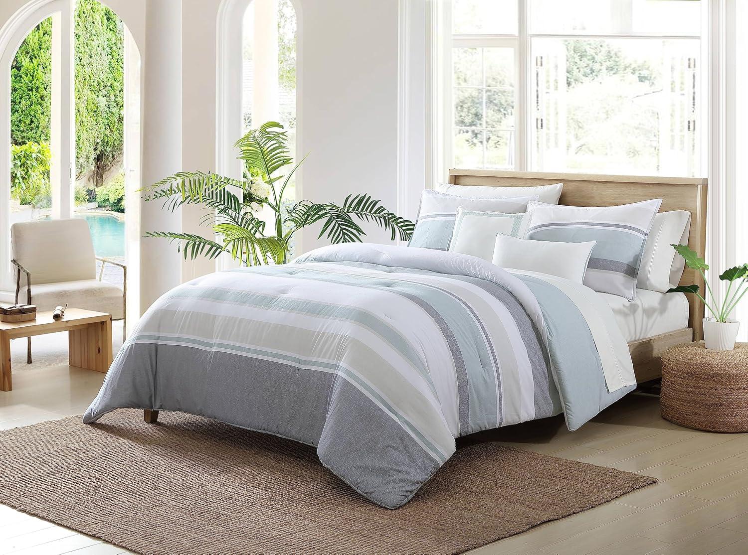 imageNautica Twin Comforter Set Cotton Reversible Bedding with Matching Sham amp Bonus Decorative Pillows Westport Navy TwinTwin XLWestport Blue