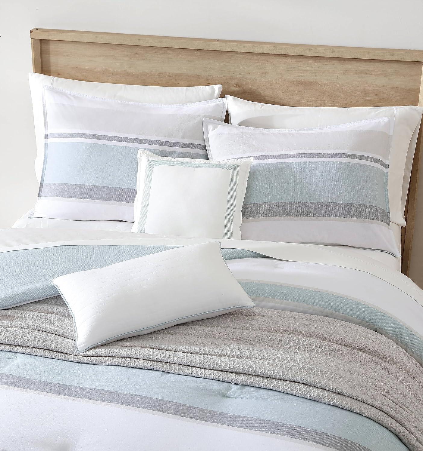 imageNautica Twin Comforter Set Cotton Reversible Bedding with Matching Sham amp Bonus Decorative Pillows Westport Navy TwinTwin XLWestport Blue