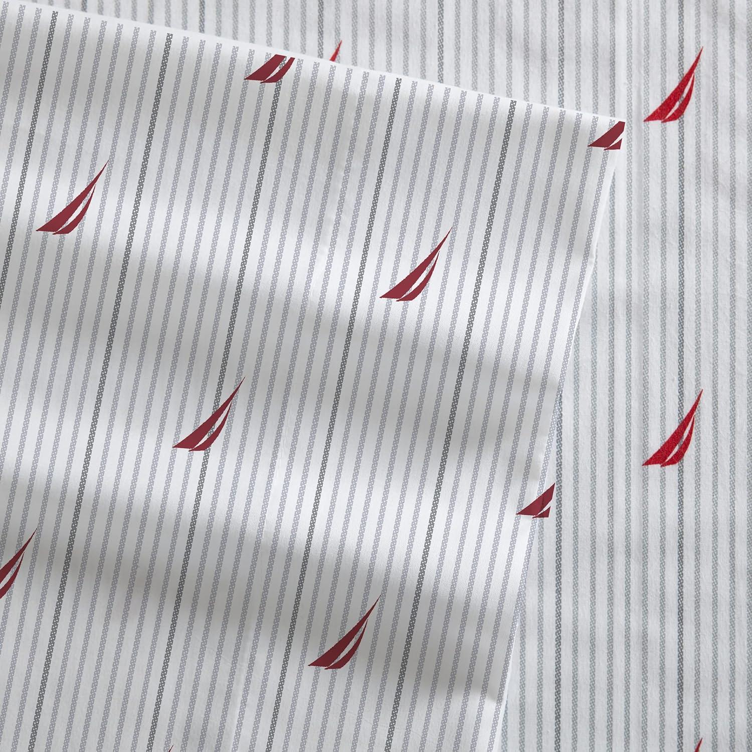 imageNautica Twin Sheet Set Cotton Percale Bedding Set Crisp amp Cool Lightweight amp Breathable Brenton Stripe Navy Blue TwinAudley Stripe Red