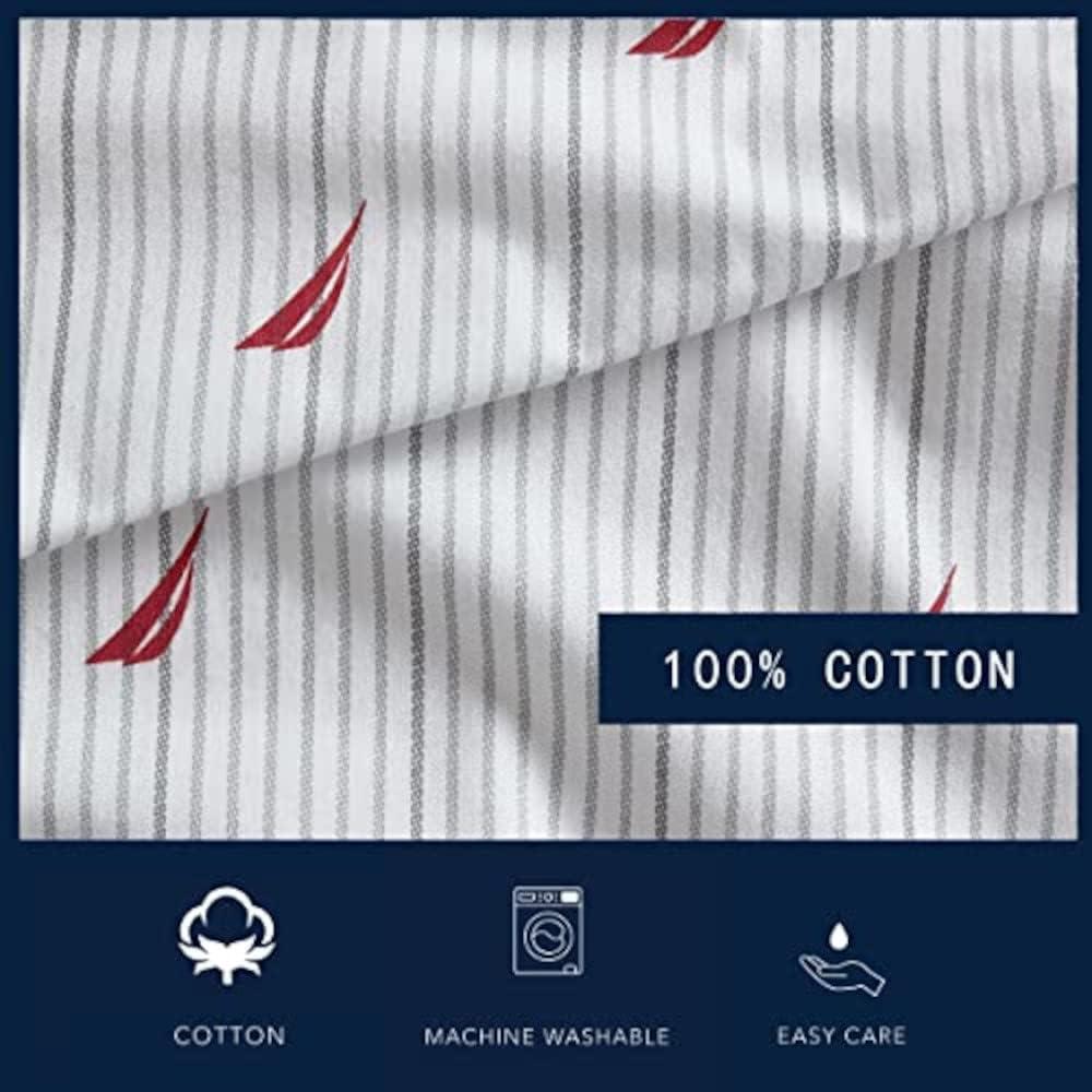 imageNautica Twin Sheet Set Cotton Percale Bedding Set Crisp amp Cool Lightweight amp Breathable Brenton Stripe Navy Blue TwinAudley Stripe Red