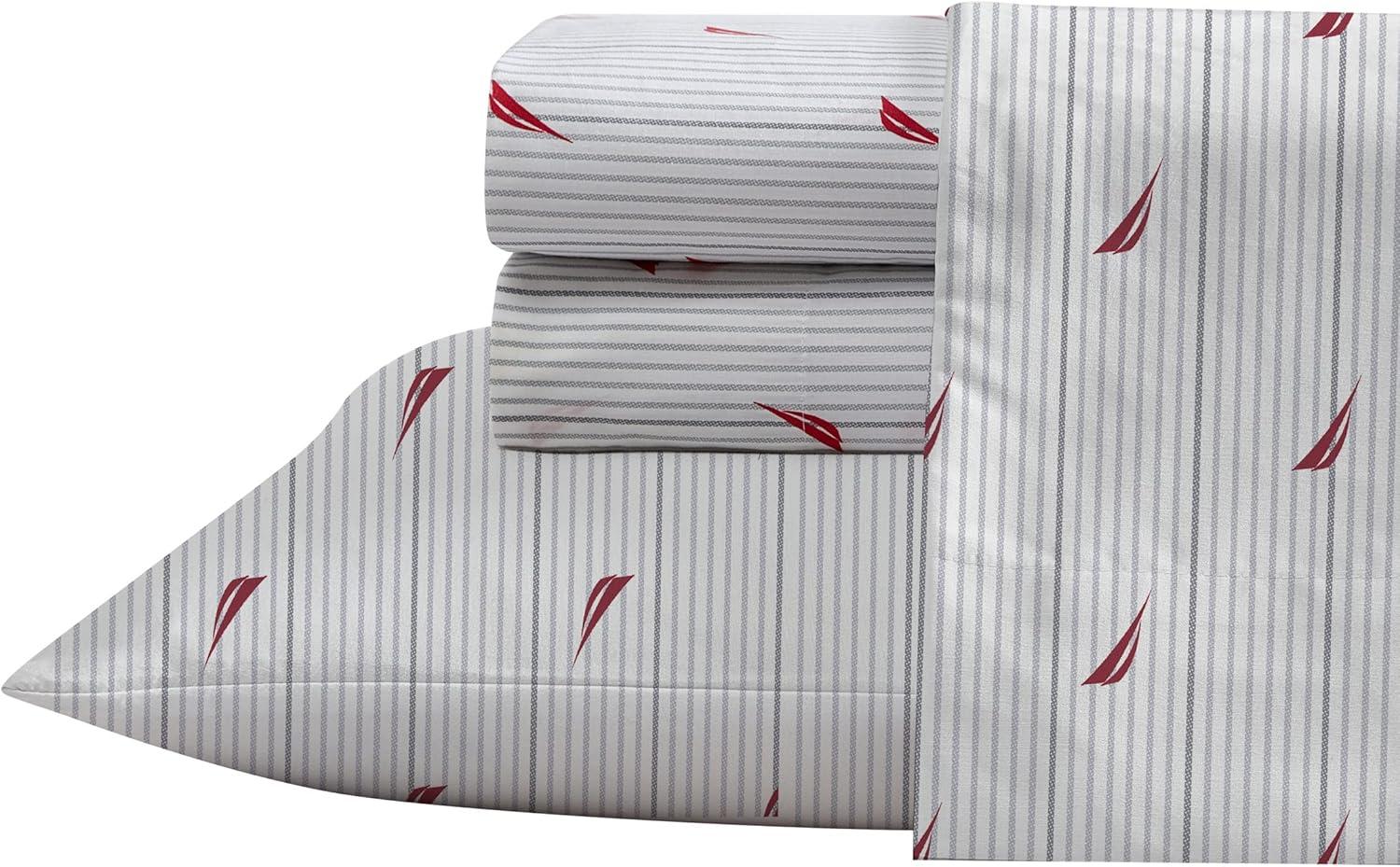 imageNautica Twin Sheet Set Cotton Percale Bedding Set Crisp amp Cool Lightweight amp Breathable Brenton Stripe Navy Blue TwinAudley Stripe Red