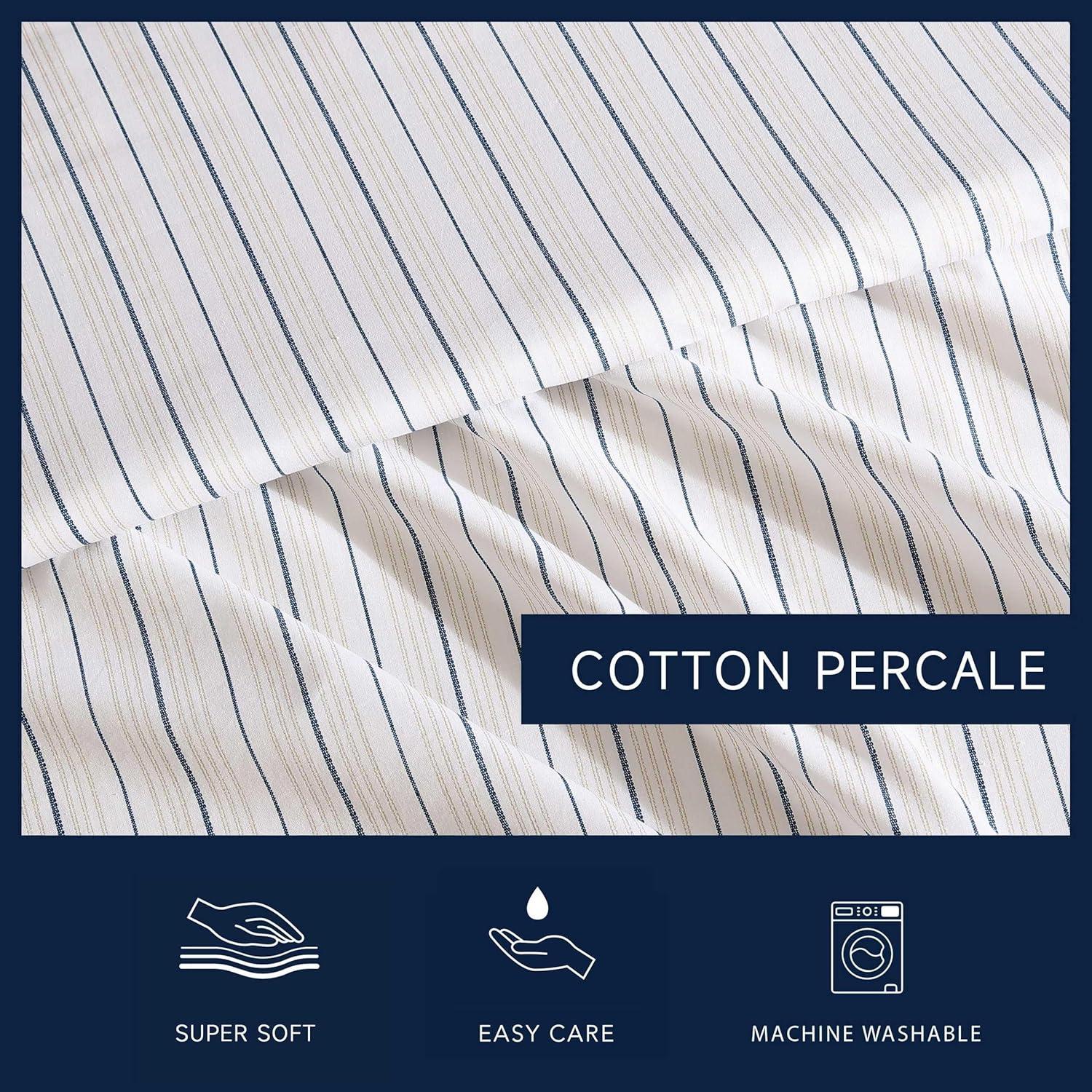 imageNautica Twin Sheet Set Cotton Percale Bedding Set Crisp amp Cool Lightweight amp Breathable Brenton Stripe Navy Blue TwinBeaux Stripe Blue