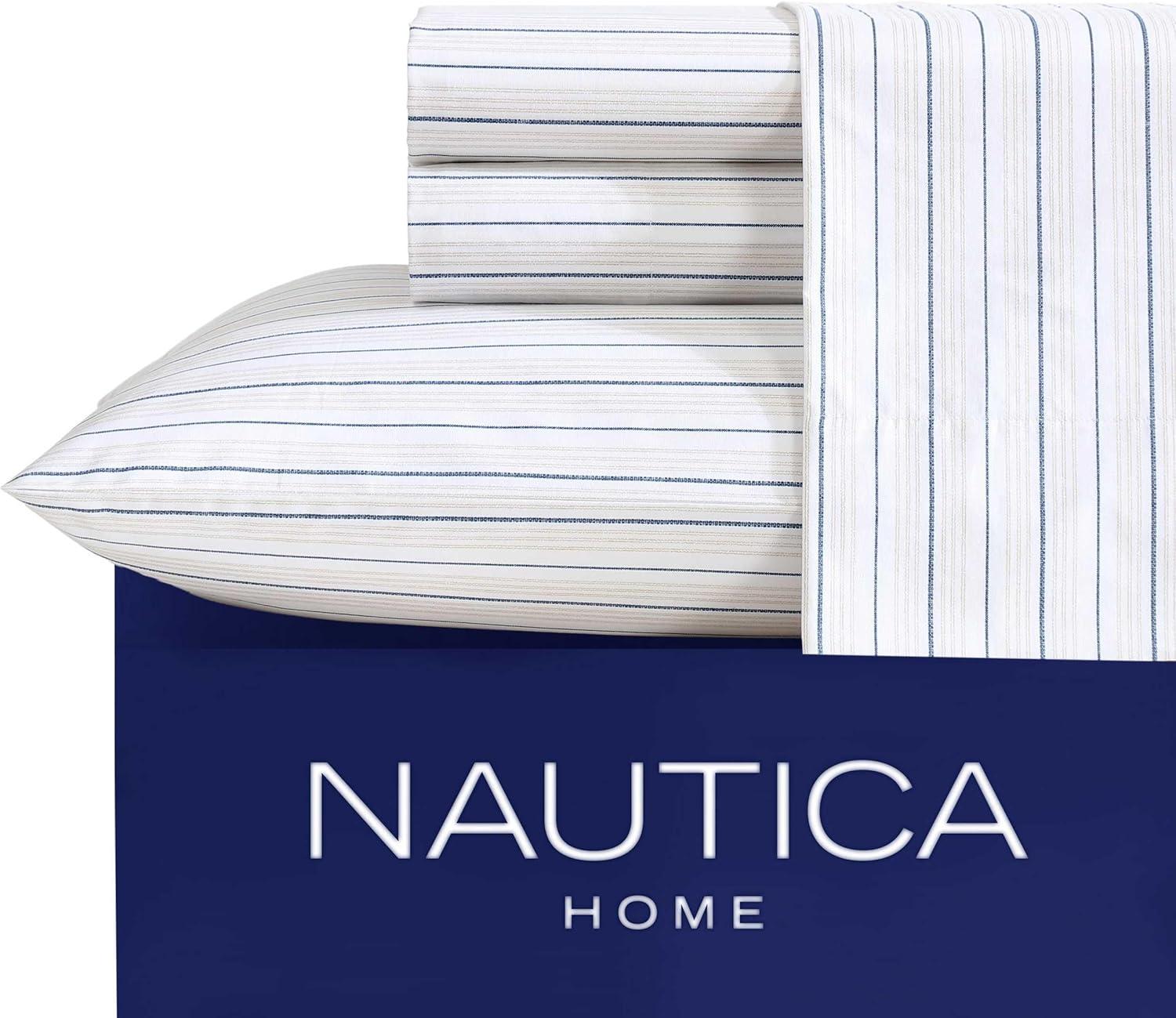 imageNautica Twin Sheet Set Cotton Percale Bedding Set Crisp amp Cool Lightweight amp Breathable Brenton Stripe Navy Blue TwinBeaux Stripe Blue