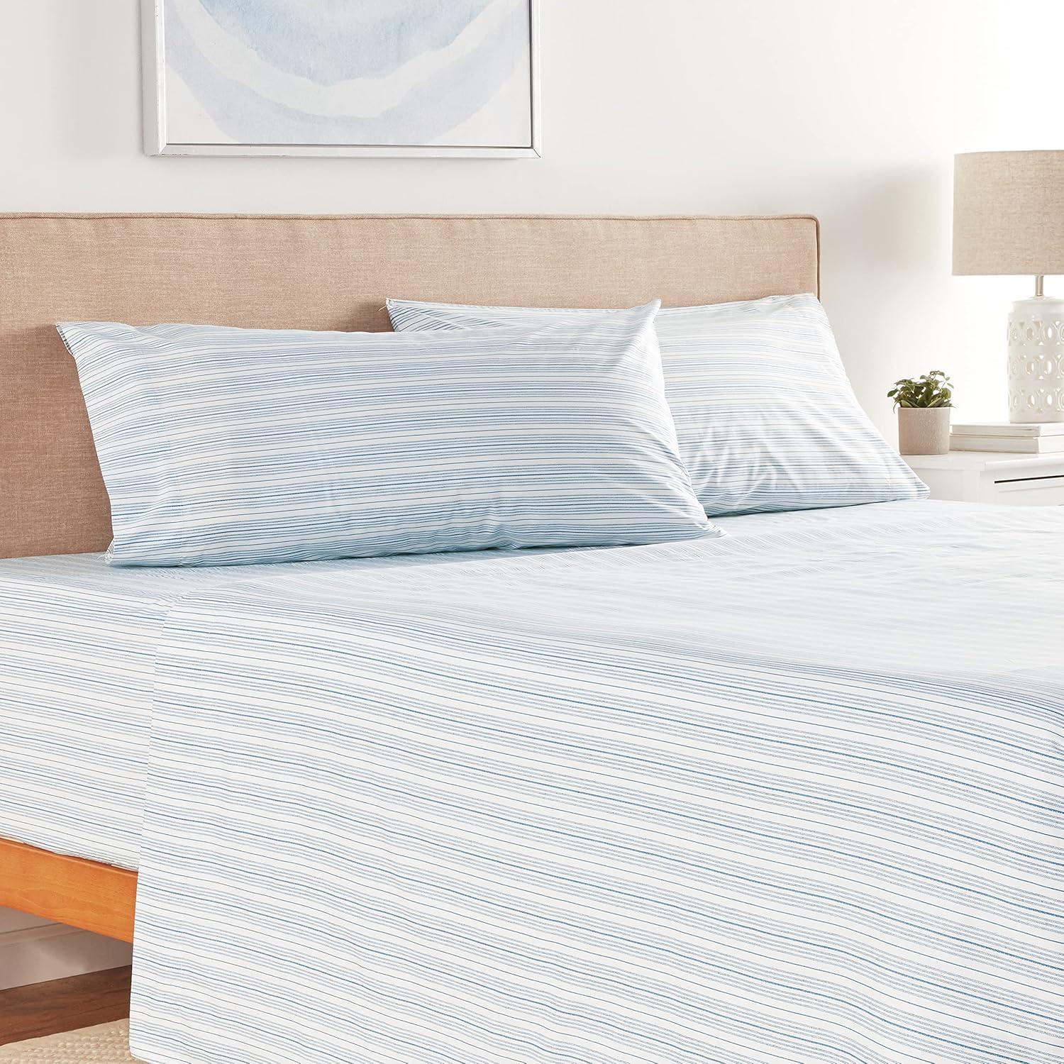 imageNautica Twin Sheet Set Cotton Percale Bedding Set Crisp amp Cool Lightweight amp Breathable Brenton Stripe Navy Blue TwinBeaux Stripe Navy