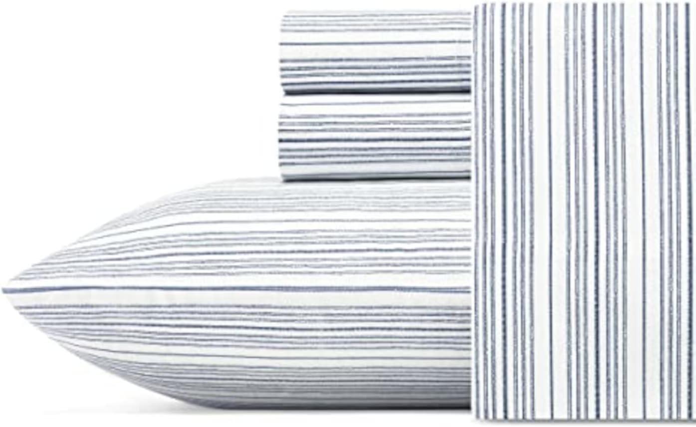 imageNautica Twin Sheet Set Cotton Percale Bedding Set Crisp amp Cool Lightweight amp Breathable Brenton Stripe Navy Blue TwinBeaux Stripe Navy