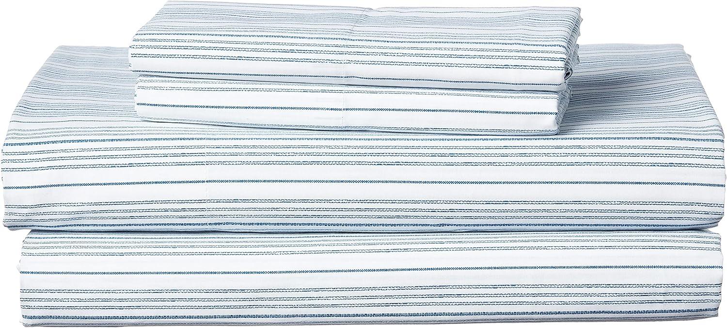 imageNautica Twin Sheet Set Cotton Percale Bedding Set Crisp amp Cool Lightweight amp Breathable Brenton Stripe Navy Blue TwinBeaux Stripe Navy