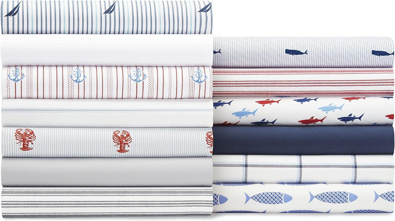 imageNautica Twin Sheet Set Cotton Percale Bedding Set Crisp amp Cool Lightweight amp Breathable Brenton Stripe Navy Blue TwinBeaux Stripe Navy