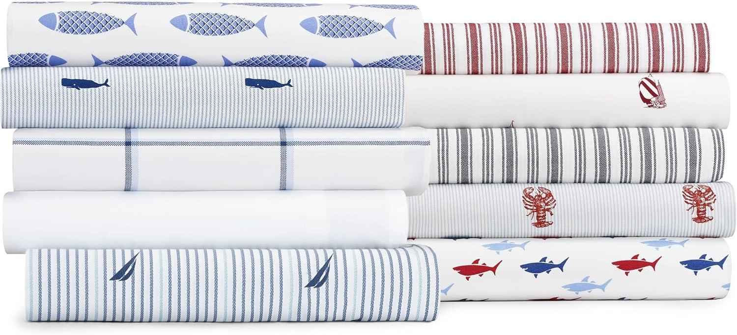 imageNautica Twin Sheet Set Cotton Percale Bedding Set Crisp amp Cool Lightweight amp Breathable Brenton Stripe Navy Blue TwinBeaux Stripe Navy