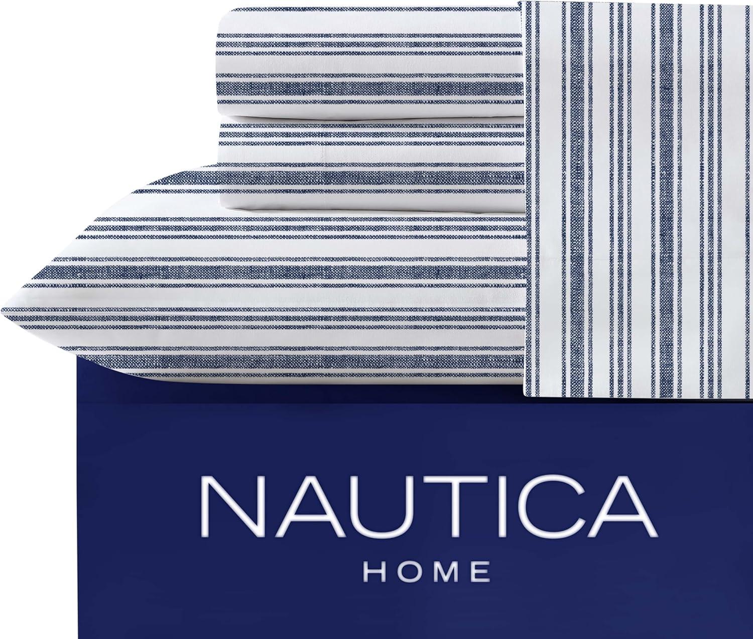 imageNautica Twin Sheet Set Cotton Percale Bedding Set Crisp amp Cool Lightweight amp Breathable Brenton Stripe Navy Blue TwinColeridge Stripe Blue