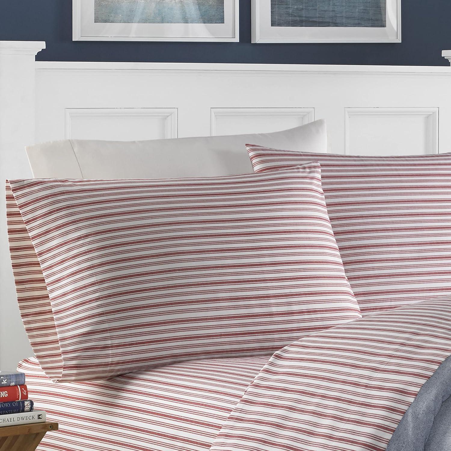 imageNautica Twin Sheet Set Cotton Percale Bedding Set Crisp amp Cool Lightweight amp Breathable Brenton Stripe Navy Blue TwinColeridge Stripe Red