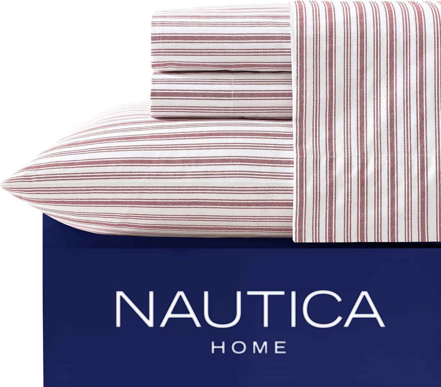 imageNautica Twin Sheet Set Cotton Percale Bedding Set Crisp amp Cool Lightweight amp Breathable Brenton Stripe Navy Blue TwinColeridge Stripe Red