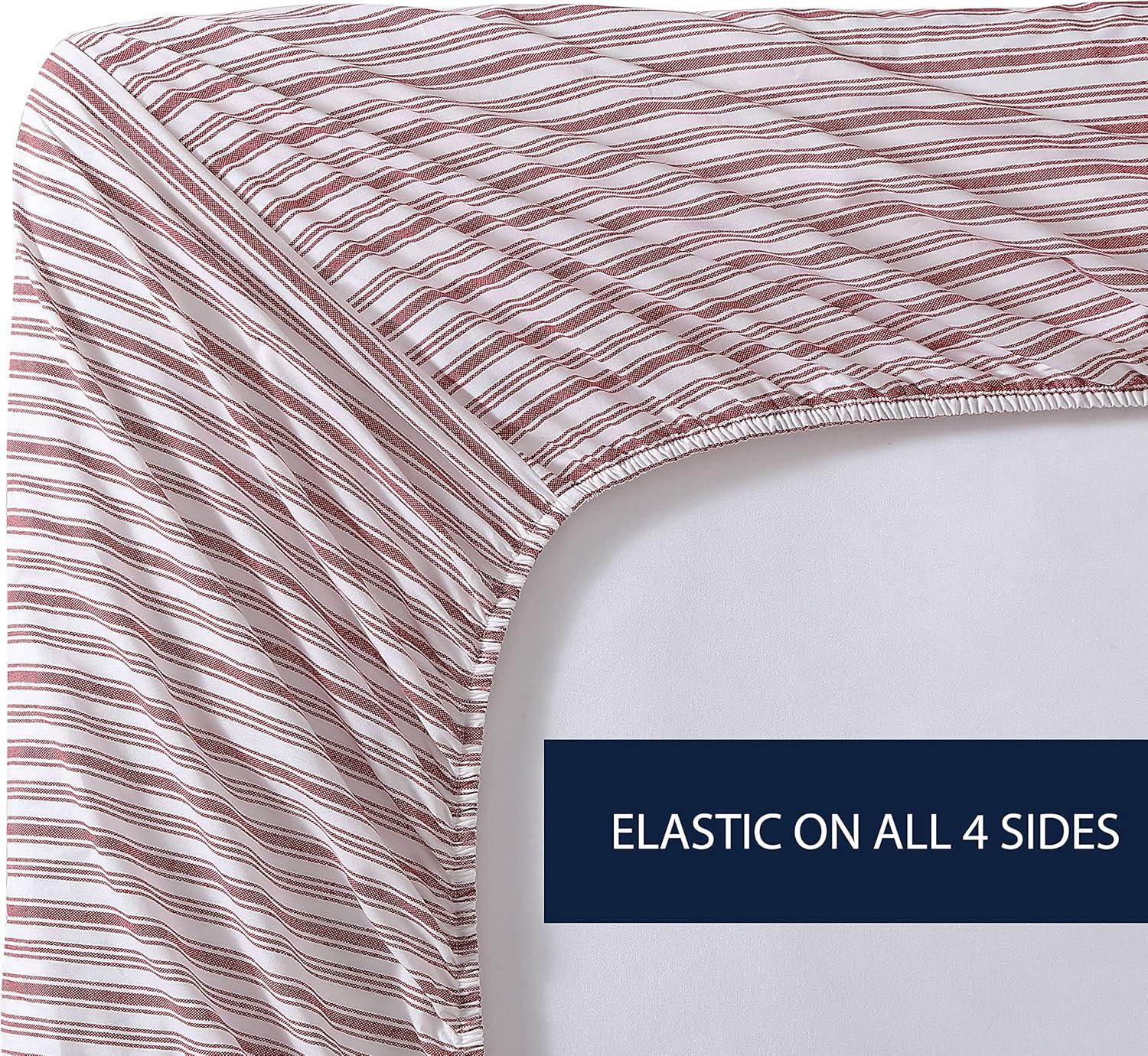 imageNautica Twin Sheet Set Cotton Percale Bedding Set Crisp amp Cool Lightweight amp Breathable Brenton Stripe Navy Blue TwinColeridge Stripe Red