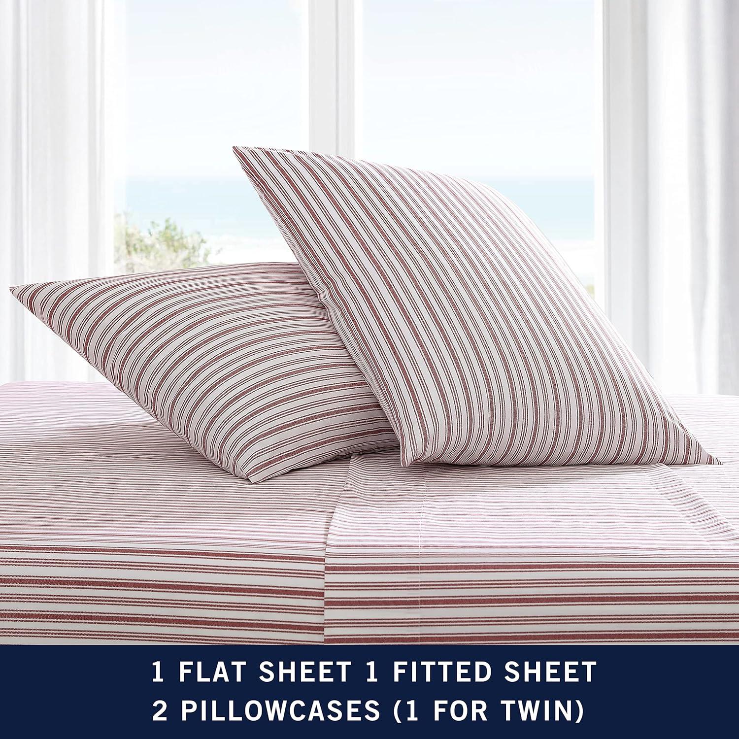 imageNautica Twin Sheet Set Cotton Percale Bedding Set Crisp amp Cool Lightweight amp Breathable Brenton Stripe Navy Blue TwinColeridge Stripe Red