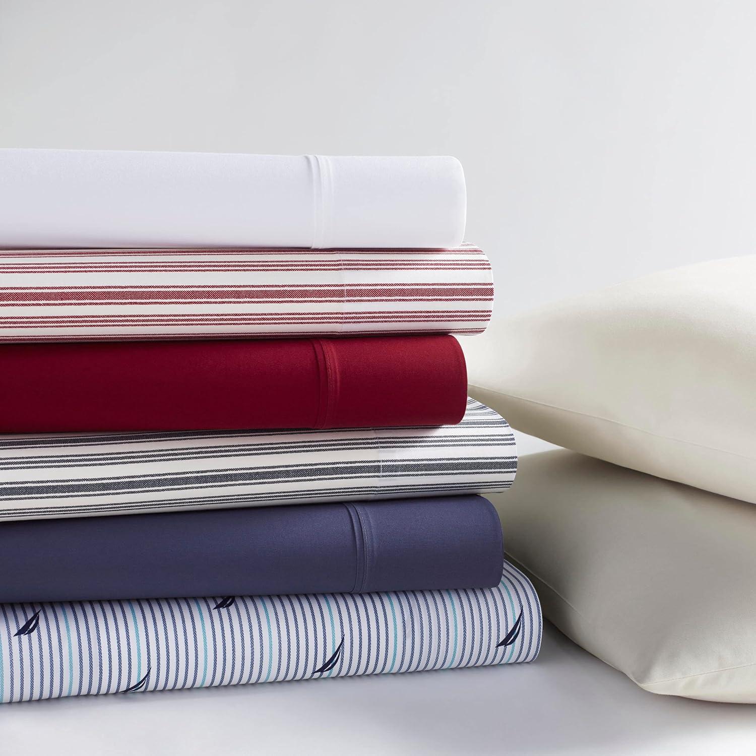 imageNautica Twin Sheet Set Cotton Percale Bedding Set Crisp amp Cool Lightweight amp Breathable Brenton Stripe Navy Blue TwinColeridge Stripe Red