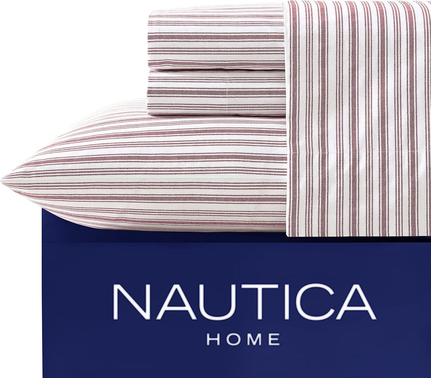 imageNautica Twin Sheet Set Cotton Percale Bedding Set Crisp amp Cool Lightweight amp Breathable Brenton Stripe Navy Blue TwinColeridge Stripe Red